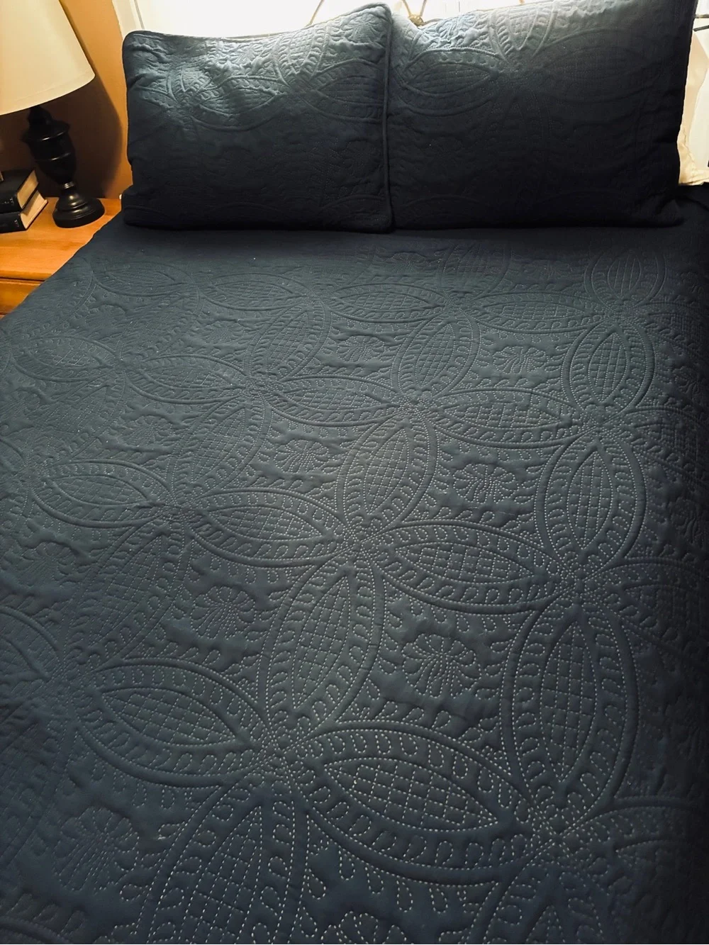 Navy Quilted Bedspread with Shams